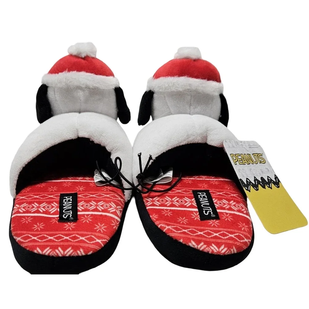 Peanuts Snoopy 3D Christmas Scuff Slippers Toddler 7/8 Plush Santa Slip-Ons New